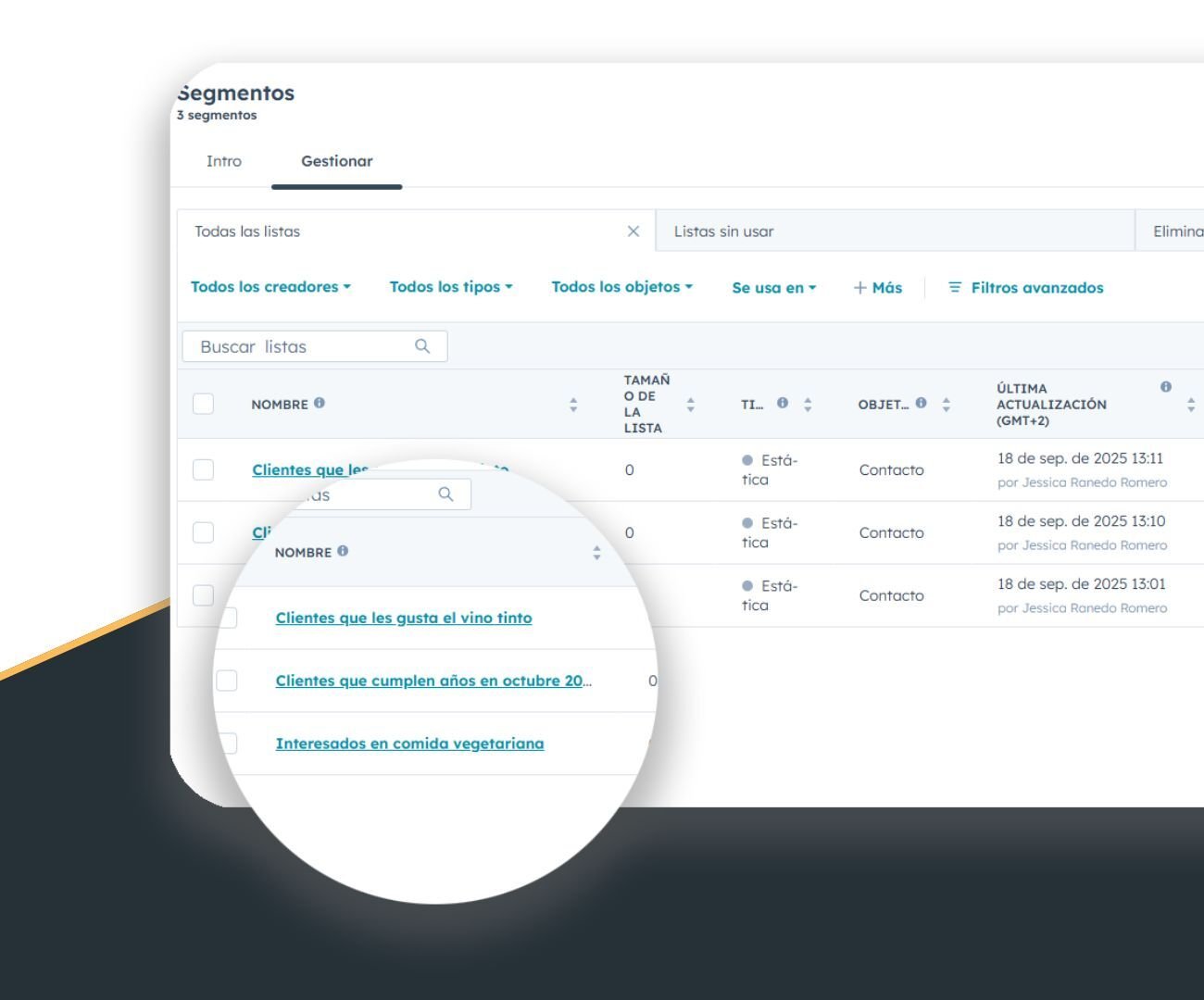 Listas segmentadas para crear campañas personalizadas