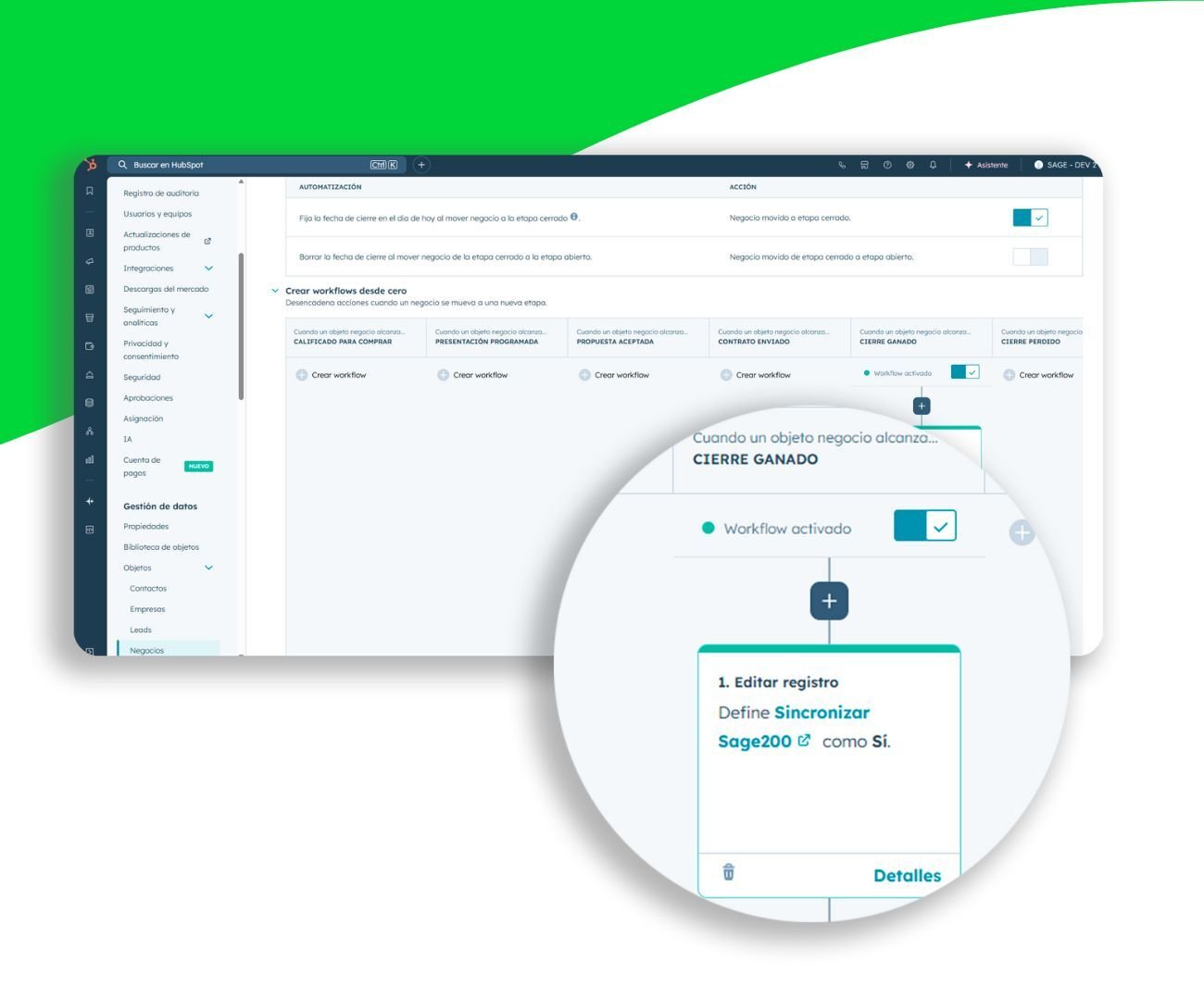 Automatización en la integración Sage 200 + HubSpot